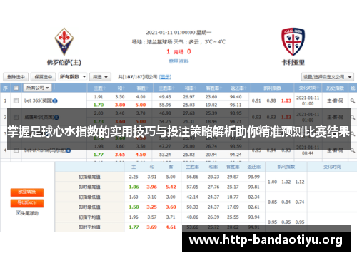掌握足球心水指数的实用技巧与投注策略解析助你精准预测比赛结果 掌握足球心水指数的实用技巧与投注策略解析助你精准预测比赛结果