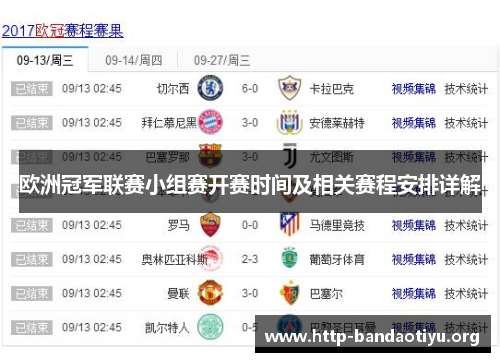 欧洲冠军联赛小组赛开赛时间及相关赛程安排详解